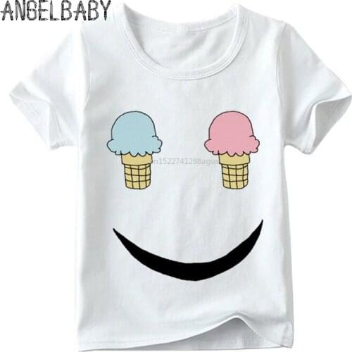 Ice Cream Smile Face Print Children Funny T shirt Boys and Girls Summer Short Sleeve Tops Kids Soft White T-shirt,ooo5041