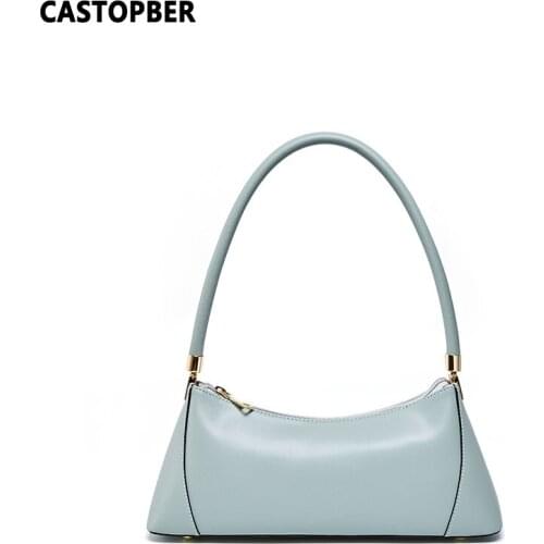 Womens Fashion Baguette Shaped Bag Split Leather Cowhide Ladies Shoulder Handbags Designer Simply Bags Vintafe Famous Brand