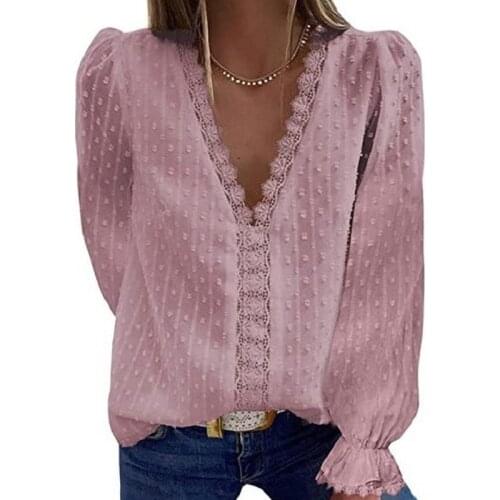 Women Temperament V-Neck Jacquard Top Fashion Leisure Shirt Female Long Sleeve Chic Shirts Solid Color WomenS Tee Tops