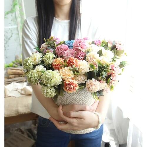 10 Flower Heads Silk Hydrangea Artificial Flower White Wedding Flowers Small Bouquet Fake Flower Party Diy Decoratio