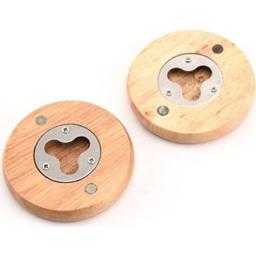 100pcs/lot Wooden Round Shape Bottle Opener Coaster Fridge Magnet Decoration Beer Bottle Opener Factory wholesale