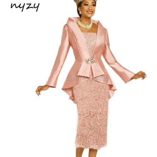 2 Piece Pink Mother of the Bride Groom Lace Dresses with Jacket Coat 2020 NYZY M23 Formal Dress Party Cocktail Church Suits