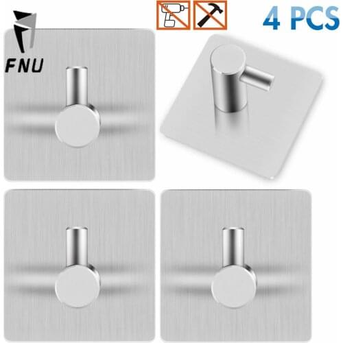 4 Pack Upgraded Waterproof and Rustproof Stainless Steel Self Adhesive Hooks for Kitchens, Bathrooms, Lavatories, Closets