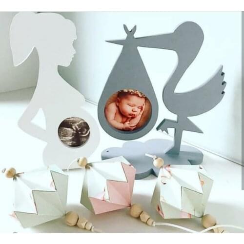 Pregnant Woman and Stork Decorative Photo Frame and Mustache and Eyelash Decorative Set