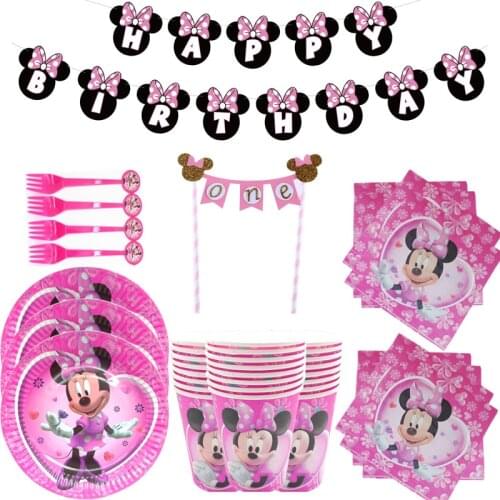 Disney Minnie mouse party decor Birthday Party Decor kids Disposable Tableware Wedding party Birthday Party Decorations Supplies