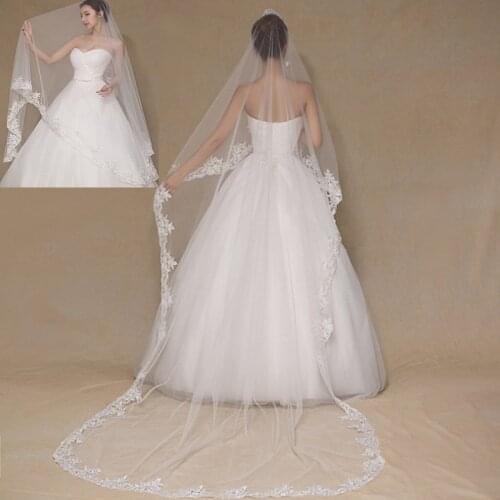 2019 Velos De Novia 3M Long Wedding Veil Cathedral 1 Tier Lace Edge Bridal Veil Real Photos Wedding Accessories Voile de Mariage