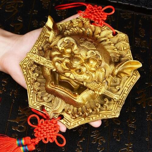 GOOD Geomantic omen Master tool # Asia HOME WALL DOOR Vestibule Exorcise evil spirits efficacious Copper Lion Sword talisman