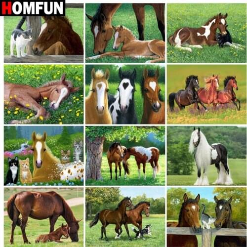 HOMFUN Rhinestone Painting Crystal Decor Diy Diamond Painting "Horse animal" 3D Cross Stitch Pattern Diamond Embroidery