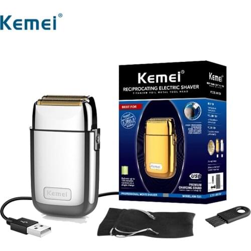 Kemei Luxury All Metal Electric Shaver Gold/Silver Powerful 0 Distance Baldheaded Trimmer Cordless Double Blade Floating Razor