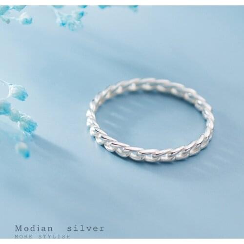 Modian Fashion Minimalist Twist Chain Ring for Women Authentic 925 Sterling Silver Simple Finger Ring Korea Style Fine Jewelry
