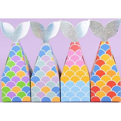 10pcs Mermaid Tail Cookie Candy Boxes DIY Kraft Paper Boxes Little Mermaid Party Favors Gift Bags Kids Birthday Party Supplies