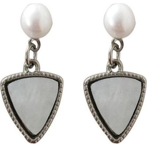 Creative Pearl Acrylic Triangle Earrings Simple Feminine Party Silver Color Drop Earrings Fashion Jewelry Accessories
