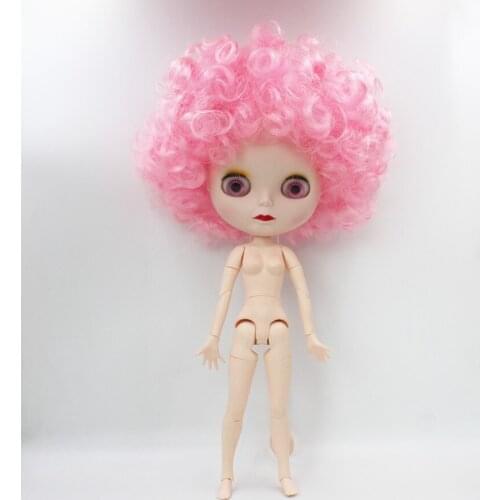 Blygirl doll, pink exploding curly hair, 19 joints and ordinary body, frosted face shell nude doll, can change the color of skin