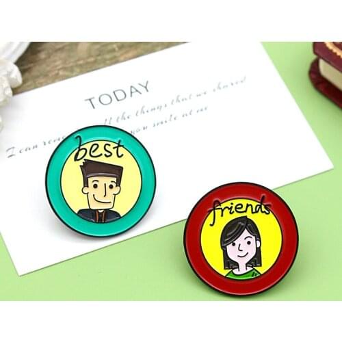 Best friends Enamel Brooch Round 2 pieces / set lovers Lapel Pin Boys and girls badge gift For men and women