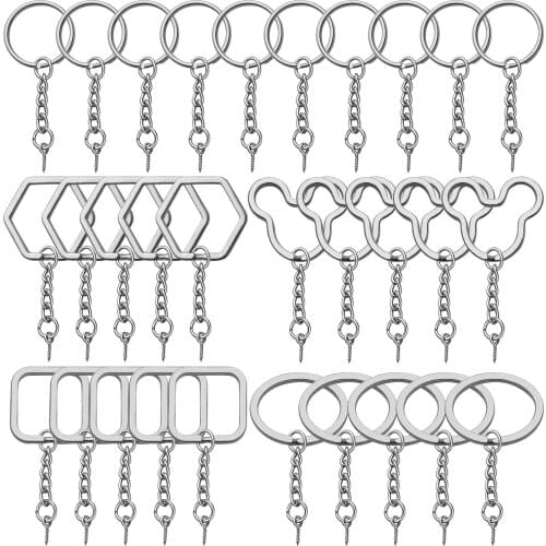 30Pcs Metal Split Key Ring Bulk Nickel Key Hoop with Link Chain,Open Jump Rings and Screw Eye Pins for Craft Jewellery Making