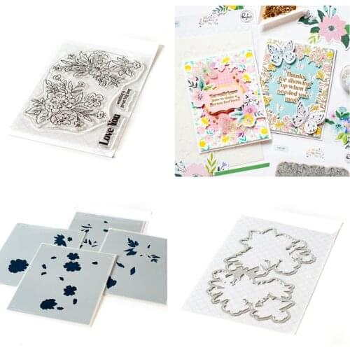 HAPPY BLOOMS FLORAL Metal Cutting Dies Stamps Stencil Scrapbook Diary Decoration Stencil Embossing Template DIY Greeting Card