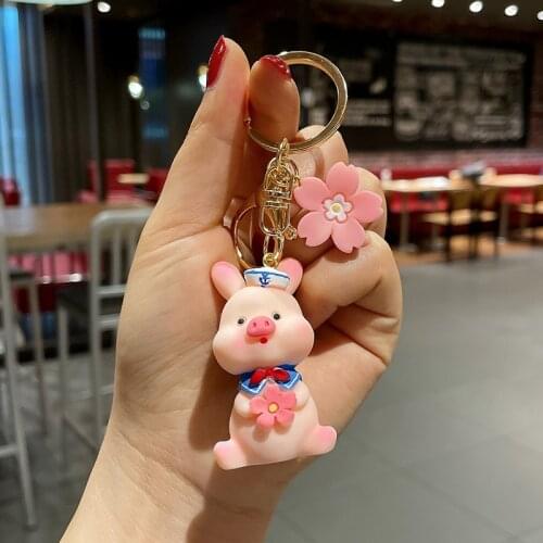 Cartoon Anime Pig Keychain 2021 Women Charm Bag Pendant Cute Sakura Navy Costume Keychains Car Keyring Girl Gifts Boys Toys