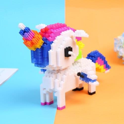 Cartoon Rainbow Pony Diamond Blocks Unicorned Figure 18cm Model Mini Assembled Mirco Bricks With 2020pcs+ Diamond Brock Toy