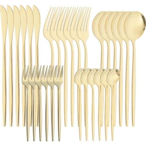 30pcs/Set Western Portuguese Cutlery Set Stainless Steel Knife Fork Spoon Kitchen Dessert Coffee Fruit Dinnerware Sets Tableware