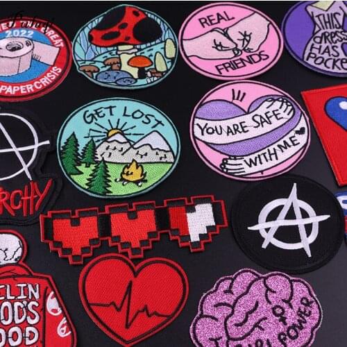 Embroidered Patches on Clothes DIY Stripes Fashion Mountain Applique Clothing Iron On Patches for Clothing Stickers Badges Gift