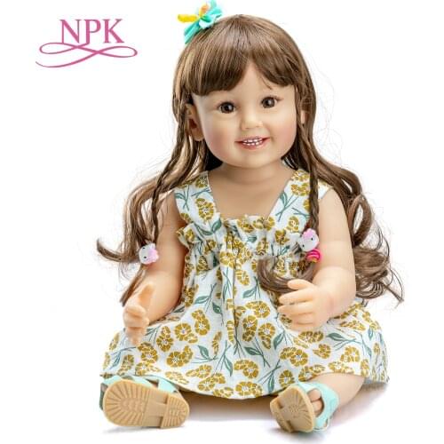 NPK 55CM flexible real soft touch Fashion girl doll Original full body soft silicone reborn baby toddler pincess long hair