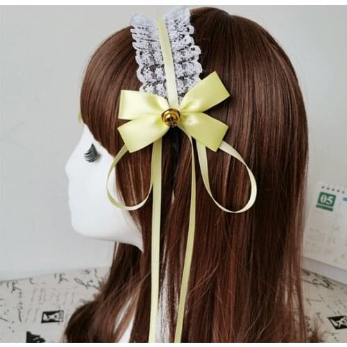 6 Colors Lace Bow Ribbon Ruffles Small Bell Hair Hoop Gothic Lolita Women Faux Silk Headband Party Perform Dinner Decoration