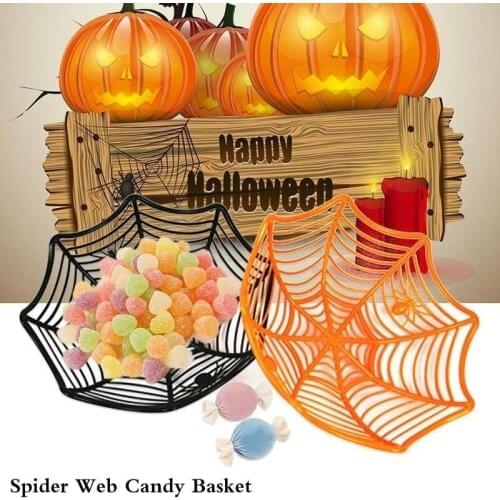 Halloween Decoration Fruit Plate Halloween Spider Web Candy Basket Black Orange Candy Bowl Plastic Candy Box