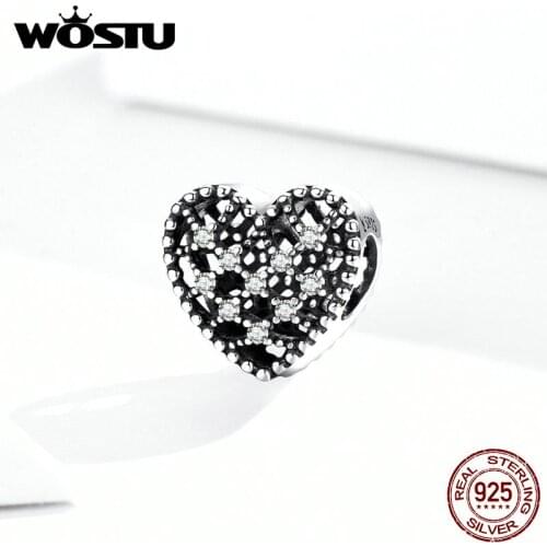 WOSTU 100% Authentic 925 Sterling Silver charms Shining Heart beads for jewelry making Fit Original European Charm Bracelet