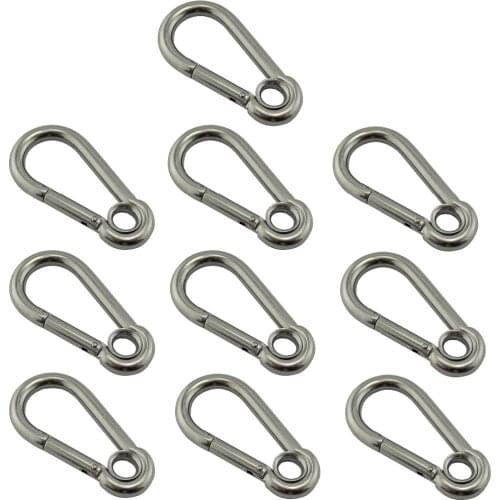 Stainless Eyelet Snap Hook Spring Carabiner 4*40mm Stainless Steel SS304/316 Climbing Spring Carabiner Snap Hooks with 10pcs