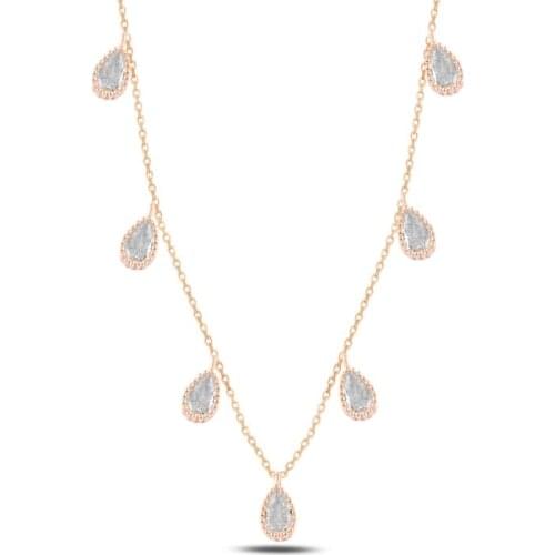 Silver 925 Sterling Drop Zircon Cubic Zirconia Dangle Necklace