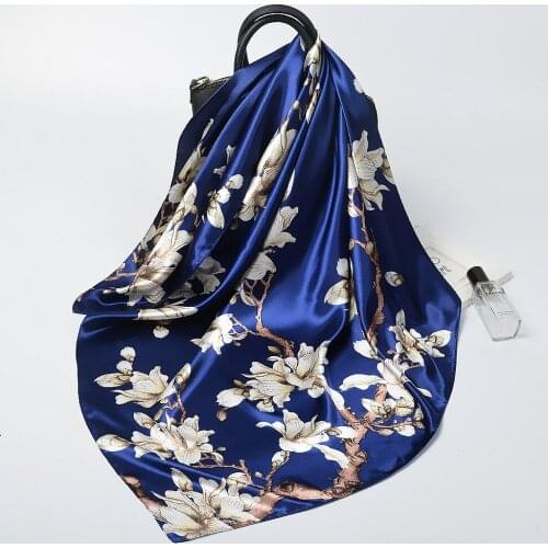 Silk Satin Scarves Women Print Foulard 90cm Square Shawls Luxury Brand Bandana female muffler Scarf Head Hijab Scarfs For Ladies