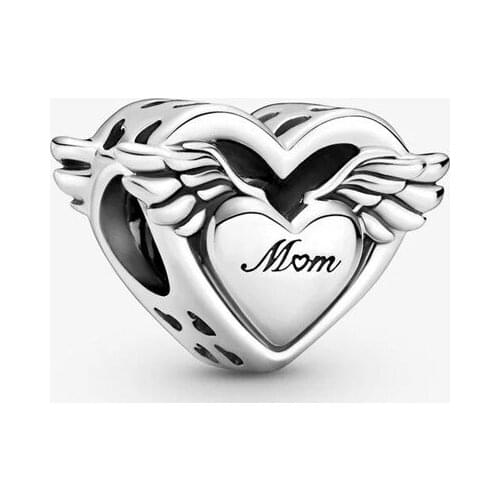 2021 Mothers Day Gift 925 Sterling Silver Jewelry Angel Wings Mum Charms Fit Beads Bracelets Pendant Necklaces DIY For Women