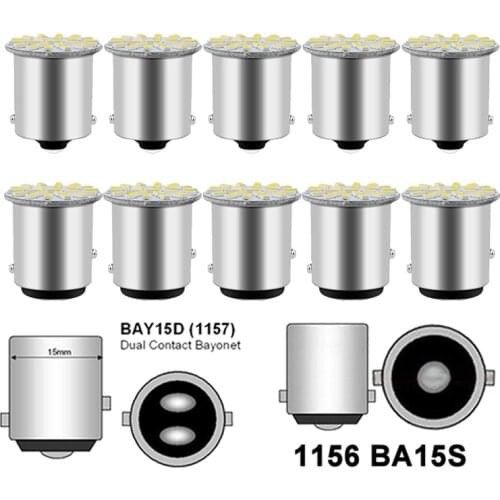 10 Pieces Ba15s 11156 LED Bulb Bay15d 1157 Turn Signal Lights 12V 22 SMD 7500K White Car Tail Brake Reverse Back Parking Lamps