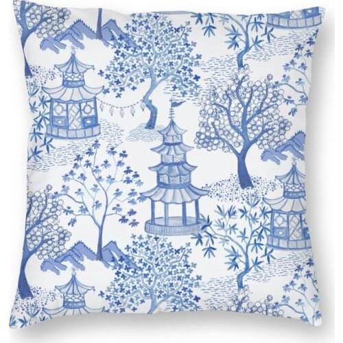 Pagoda Forest Cushion Cover 3D Print Blue Delft Vintage Throw Pillow Case for Living Room Fashion Pillowcase Home Decorative