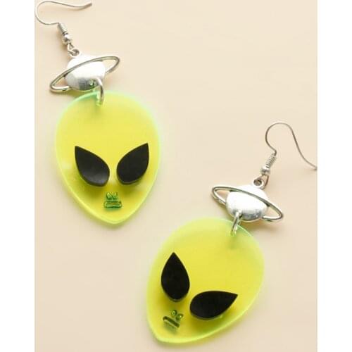 New Style Fashion Cute Aliens Head Acrylic Earring For Women Personality Cool Punk Fluorescein Earrings Night Club Party Jewelry