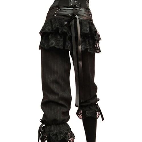 Women Gothic Steampunk Corsair Half Trouser Festival Retro Outfit for Lady Medieval Viking Pirate Costume Capris Lace Pants