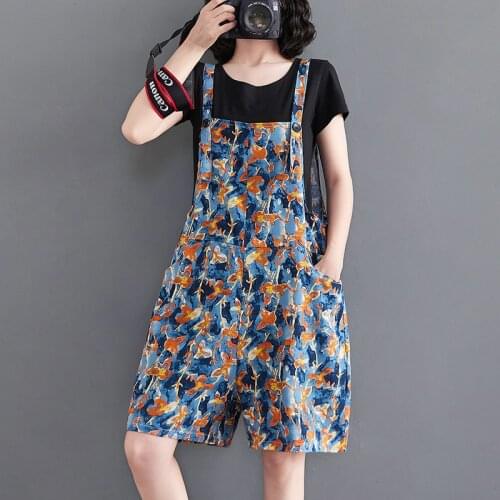 #2345 Tie Dye Print Rompers Womens Playsuits Summer Spaghetti Strap Overalls Femme Loose Wide Leg Retro Playsuits Femme Pockets