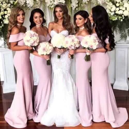 Lceland Poppy Elegant Satin Mermaid Bridesmaid Dresses Plus Size 2020 Off the Shoulder Sleeveless Floor Length Formal Gowns