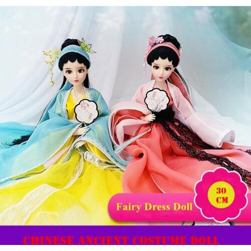 1/6 Scale 30cm Ancient Costume Hanfu Dress Long Hair Fairy Princess Barbi Doll Joints Body Model Toy Gift For Girl C1226