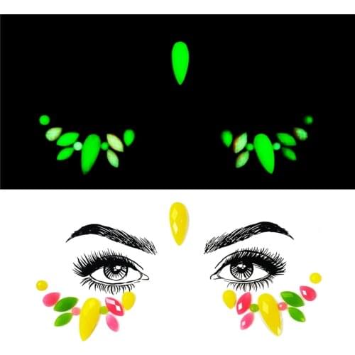 1Pc Glow in Dark Luminous Face jewel Gems Temporary Tattoo Night Club Festival Party Body Gems Rhinestone Sticker