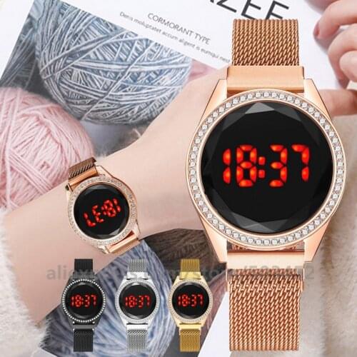 100pcs/Lot LED Digital Magneto Belt Watch Hot Sale Rhinestone Wristwatch Popular Ladies Watch Clock Relogio Feminino Wholesale