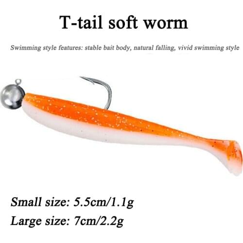 20Pcs Supercontinent Soft Lures 55mm/70mm Crankbait Jig Worm Fishing Shad Lure Double Color Soft Silicone Bait T Tail Wobblers