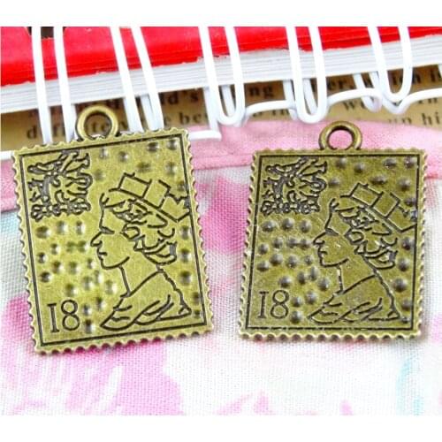 30Pcs/lot Antique Bronze Plated Girl Postage stamp Charms 25.5*18.9MM Girl Charms for Jewelry Making
