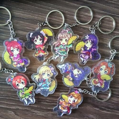 9pcs/set Anime Keychain Love Live! Fans Dancing CosplayKotori Nico Eli Rin Umi Maki Portachiavi Doubleside Print Keyring Llavero