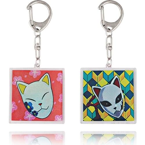 Anime Demon Slayer Kimetsu No Yaiba Kisatsutai Tomioka Giyuu Makomo Fox Mask Acrylic Keychain Key Chains Keyring Accessories