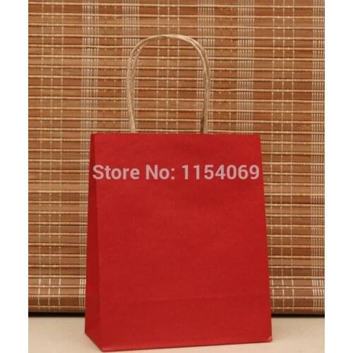 Free Shipping 20pcs/lot Red Paper Bag 18x15x8cm Small Jewelry Snacks Gifts Packaging Bag Kraft Paper Gift Bags With Handle