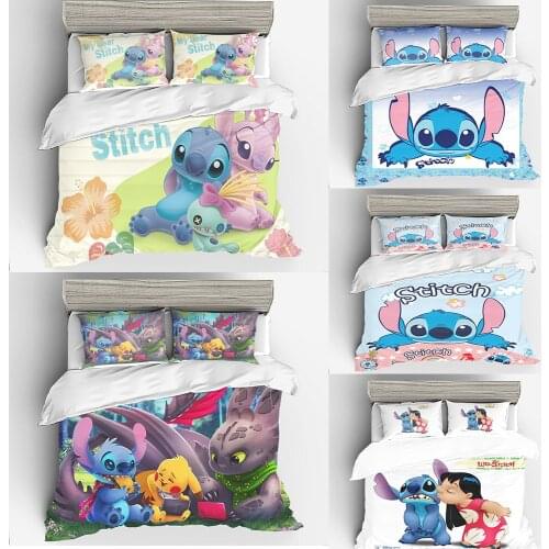 Disney Cartoon Lilo & Stitch Bedding Set Duvet Cover Sets Pillowcases Cartoon Boy Girl Children Birthday Gift