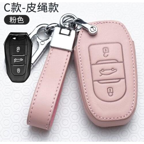 Leather Car Key Fob Case Cover Holder Shell Hold for Peugeot 308 408 508 2008 3008 4008 5008 3button Smart Remote Key Case