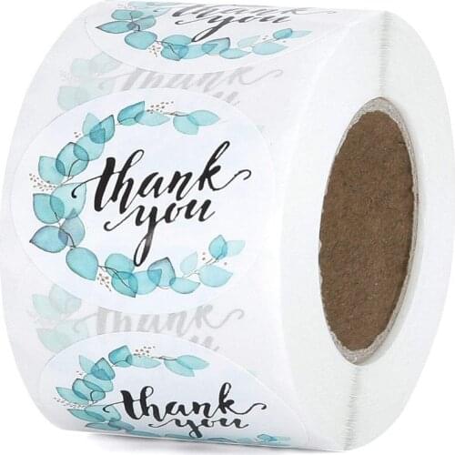 100-500Pcs Blue Turquoise Thank You Stickers 1Inch Round Adhesive Labels For Handmade Gift Packaging Envelope Seal Bouquet Decor