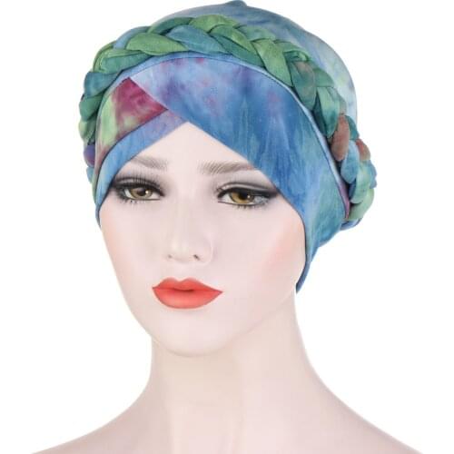Muslim Women Scarves Turban Whip Fashion Iie-dye Grinding Wool Milk Silk Scarf Insignia on a Cap Cloth After the Short Braid